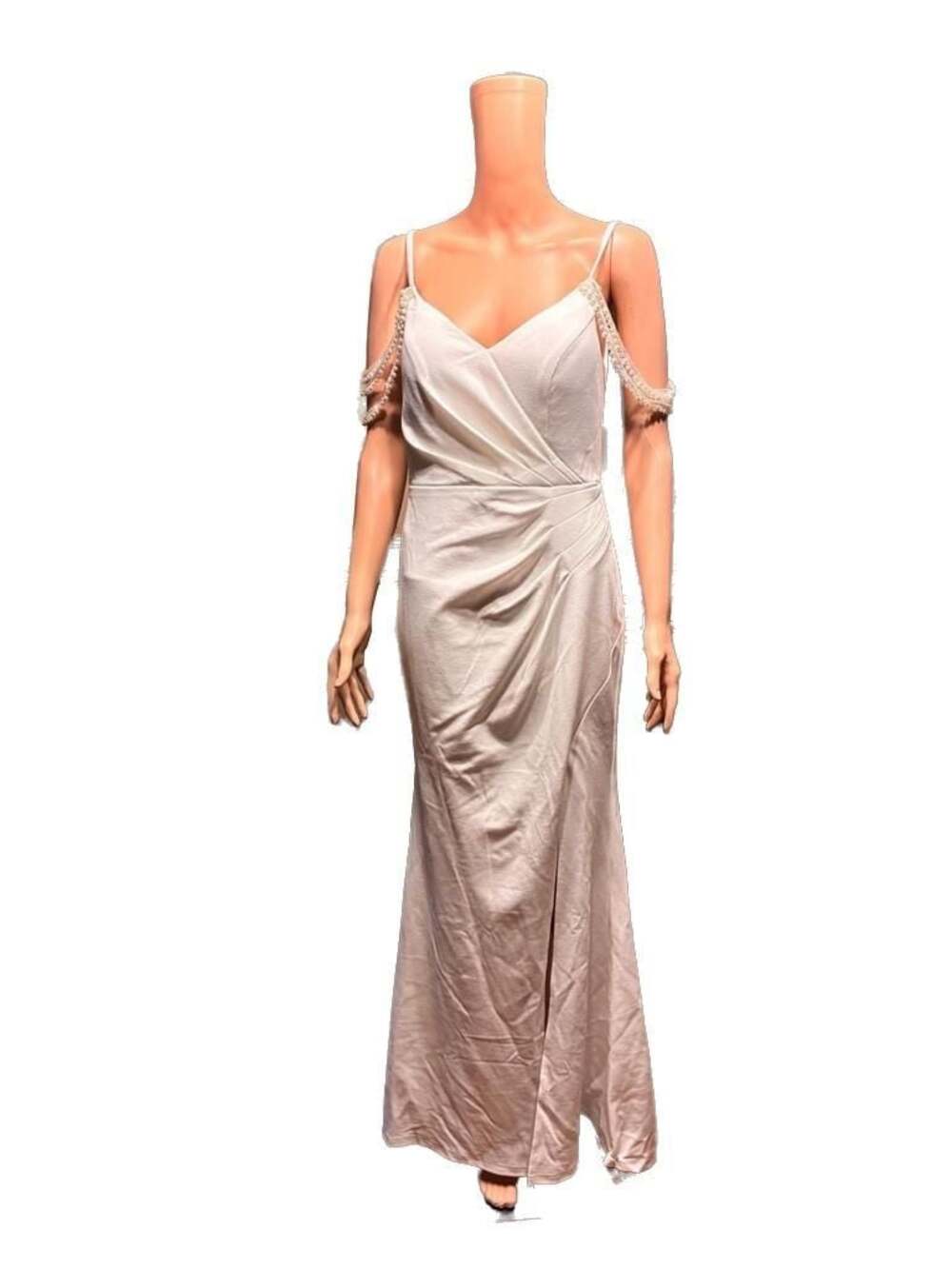 Ever-Pretty Women's Off-The-Shoulder Pearl Beaded Strap Satin Sheath Dress with